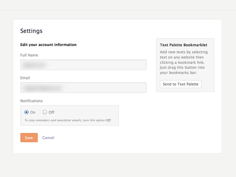 Text Palette settings